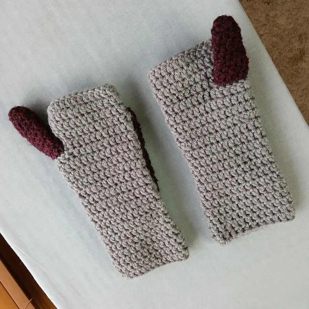 Convertible Crochet Fingerless Mitten Gloves adult size two-tone neutral premade